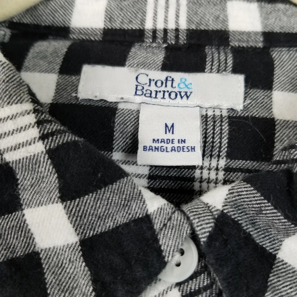 Croft & Barrow Button Up Shirt Women's Medium M Black White Plaid Flannel Cotton